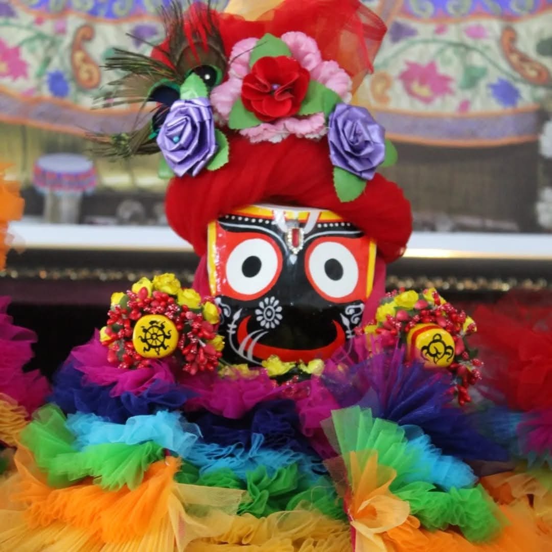 Colourfully decorated Lord Jagannath at a Gopal Fun School celebration